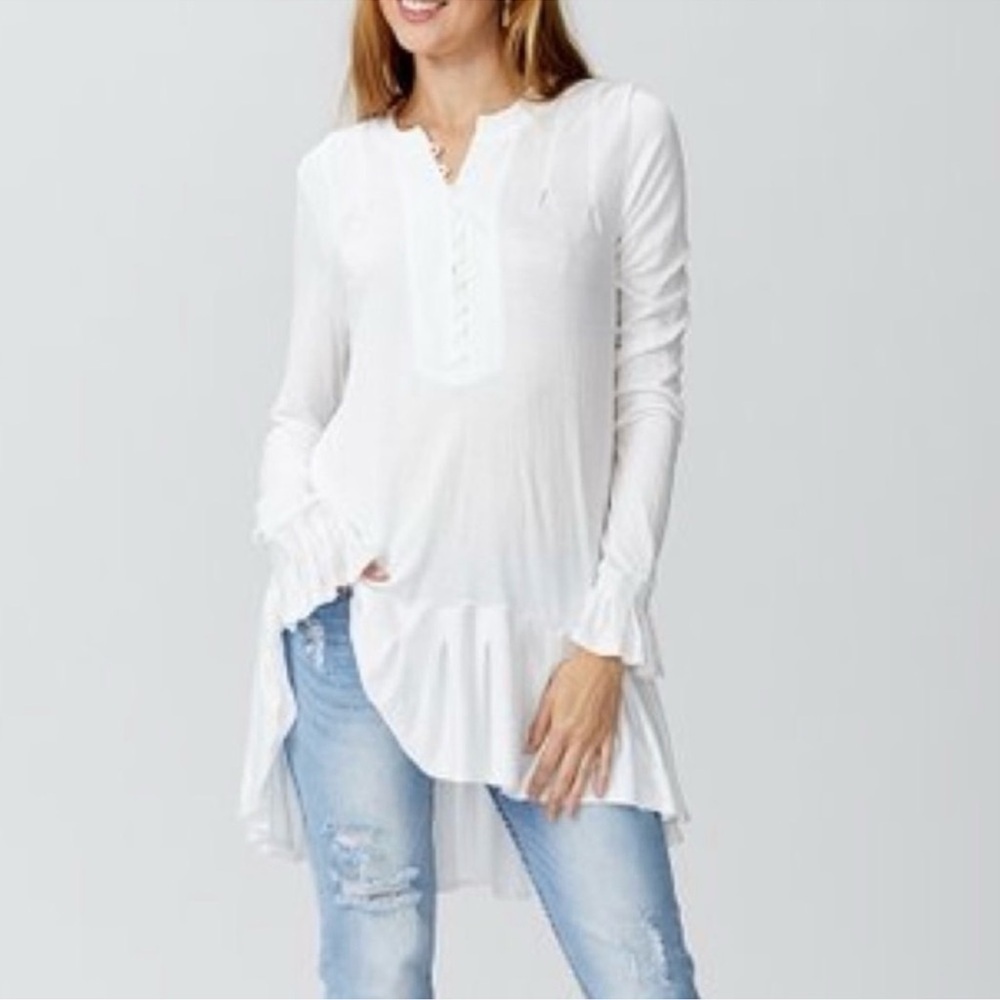 Free People Your Girl White Flounce Hem Textured Tunic Top Size S Mini Dress - Picture 3 of 16